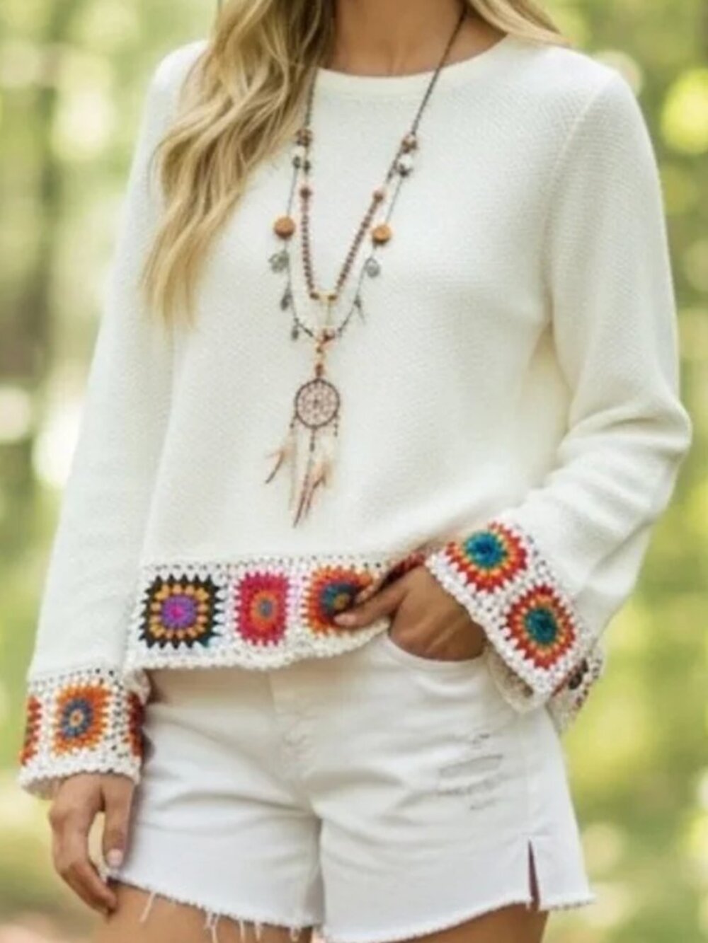 Joseph A Granny Square Sweater Crochet Boho Womens Size Small Festival Hippie